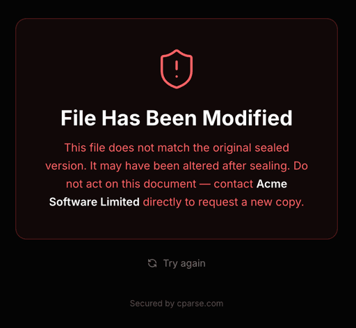 Trust Page showing document has been tampered with