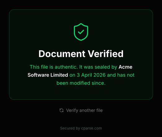 Trust Page showing document is authentic